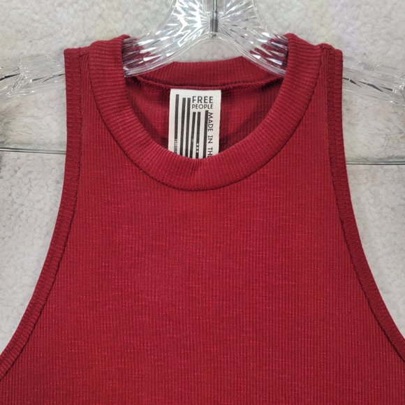 Free People Burgundy Ribbed Knit Boho Round Neck Racerback Flowy Tank Blouse - Picture 2 of 13